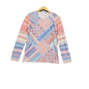 Sundance Whimsy Rose Baby Waffle Knit Top Size Small Geo Print Boho Indie USA